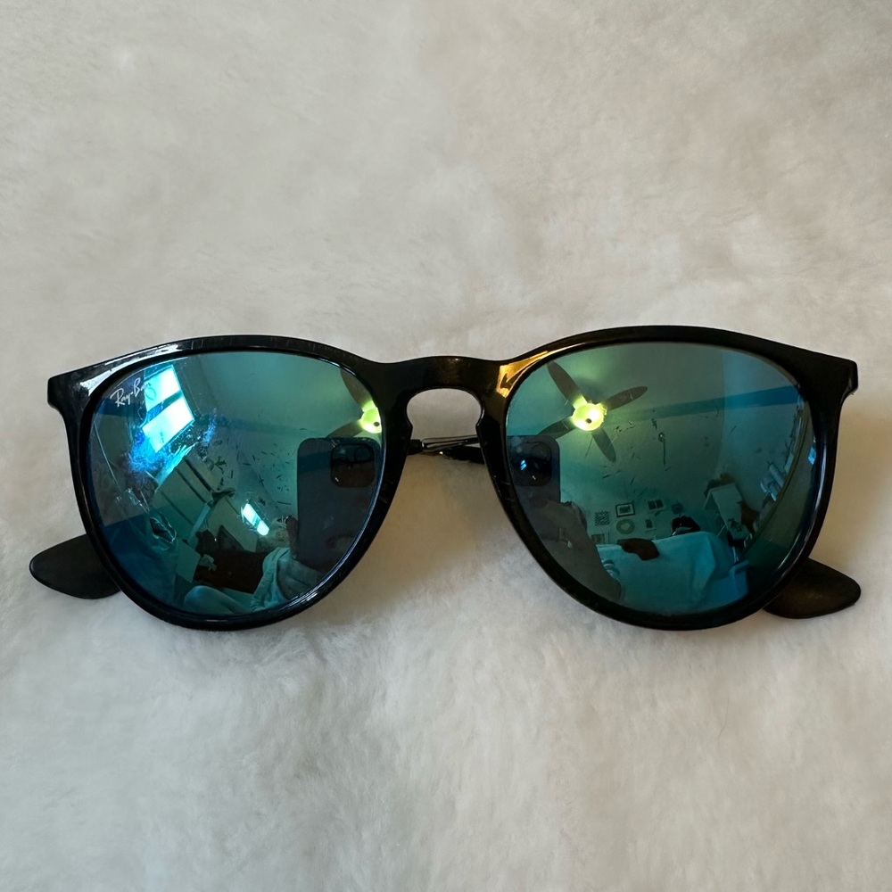 Ray Ban Sunglasses, Erika Black with blue mirror lenses